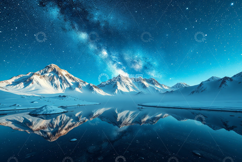 高清大图下载【趣麦麦图】雪山星空倒影自然风光