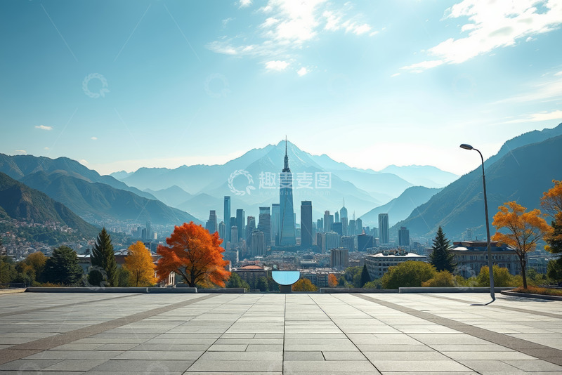 高清大图下载【趣麦麦图】山景映衬下的城市建筑群