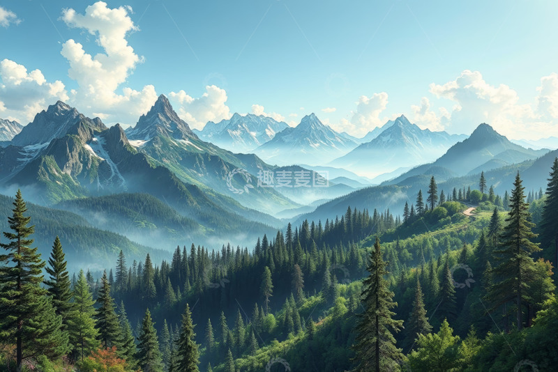 高清大图下载【趣麦麦图】山林间云雾缭绕的山脉景观