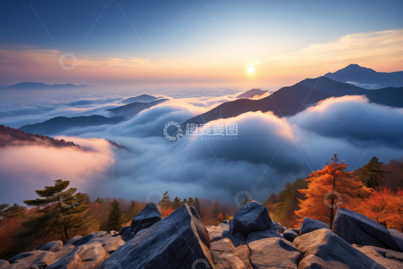 高清大图下载【趣麦麦图】山间日出云海自然风光