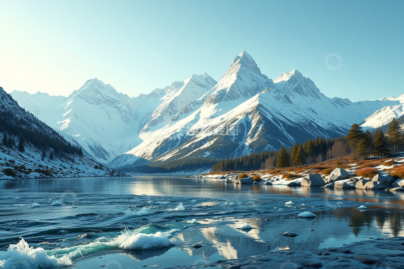 高清大图下载【趣麦麦图】雪山下宁静的湖泊风光