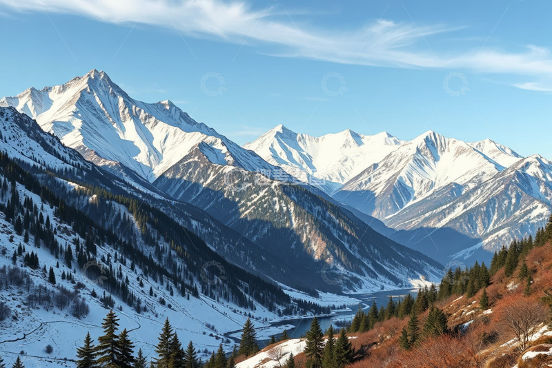 高清大图下载【趣麦麦图】雪山与森林自然风光