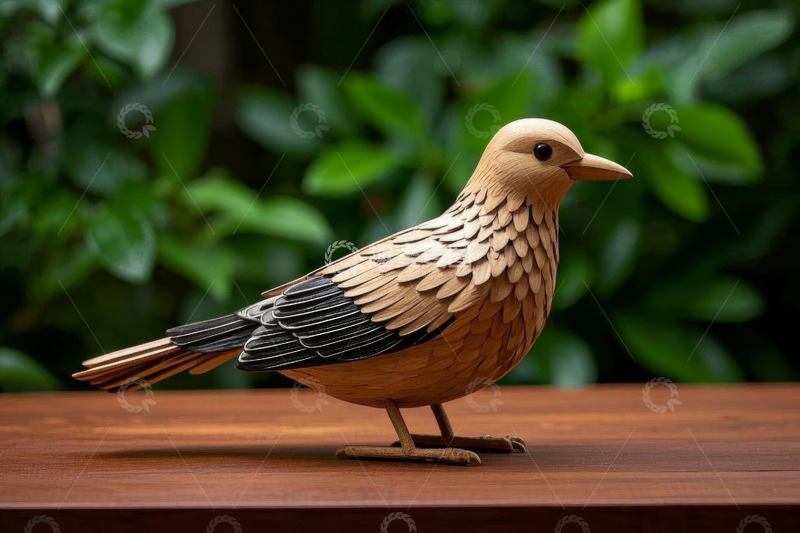 高清大图下载【趣麦麦图】木制鸟装饰摆件特写