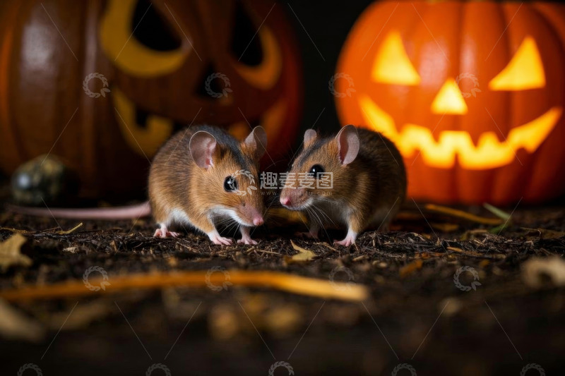 高清大图下载【趣麦麦图】万圣节场景中的两只小老鼠