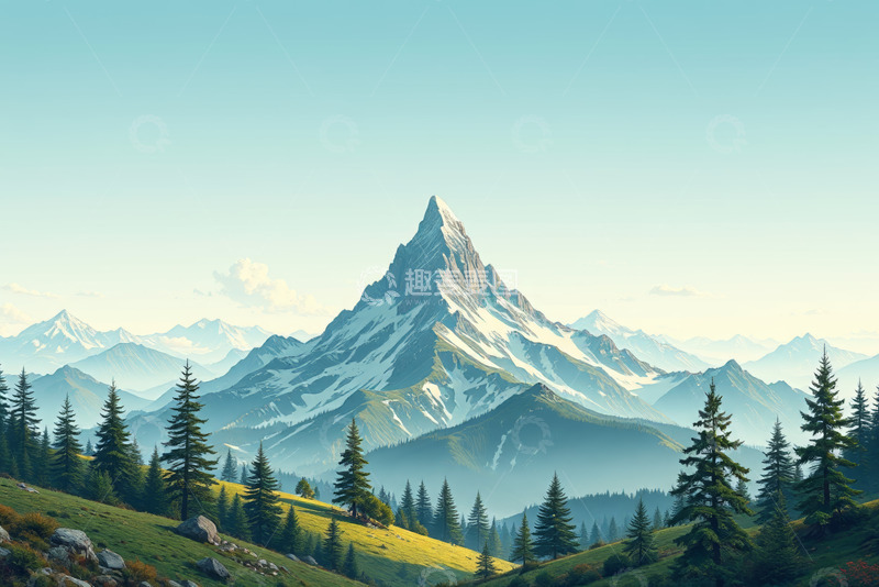 高清大图下载【趣麦麦图】雪山森林自然风光