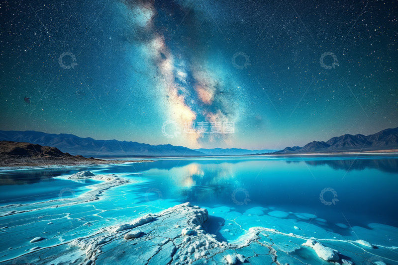 高清大图下载【趣麦麦图】星空下的湖泊与山脉景色