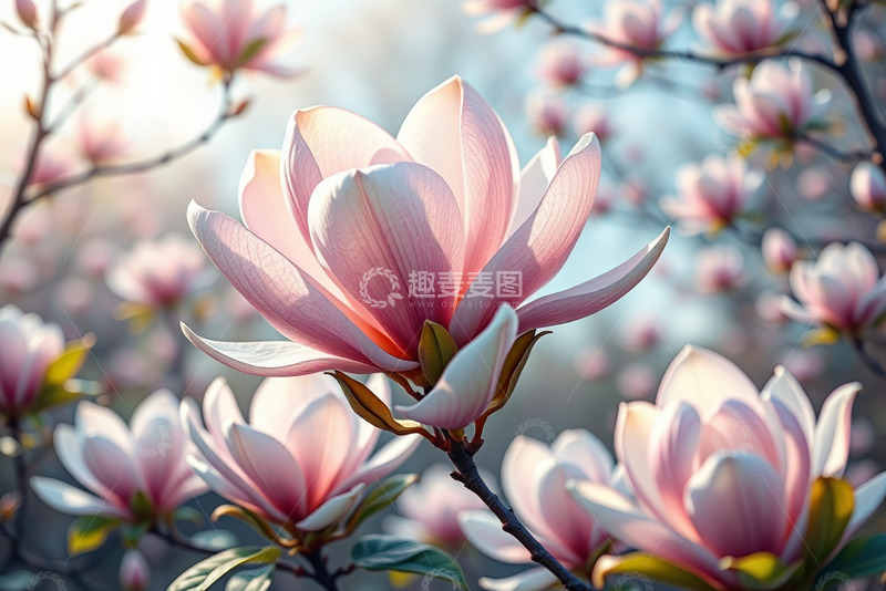 高清大图下载【趣麦麦图】盛开的粉色玉兰花特写