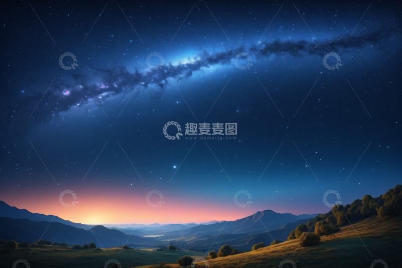 高清大图下载【趣麦麦图】山间夜空繁星与银河景观