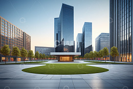 现代城市高楼与广场景观