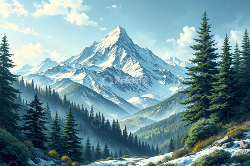 高清大图下载【趣麦麦图】雪山森林自然风光