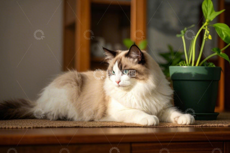 高清大图下载【趣麦麦图】室内趴卧的布偶猫