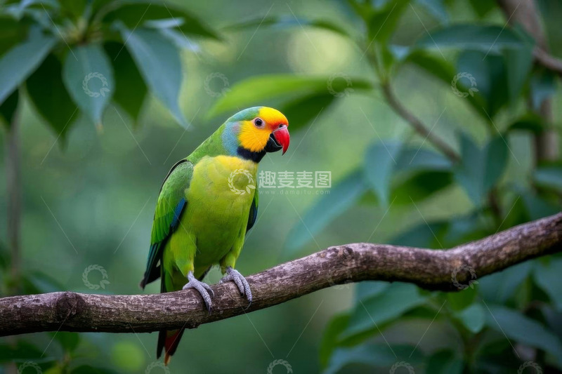 高清大图下载【趣麦麦图】枝头站立的彩色鹦鹉