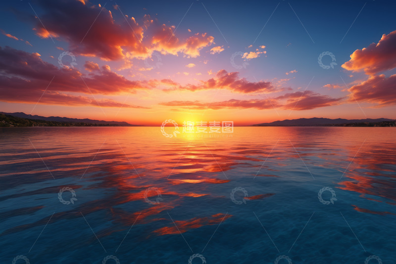 高清大图下载【趣麦麦图】海上壮丽日落景象