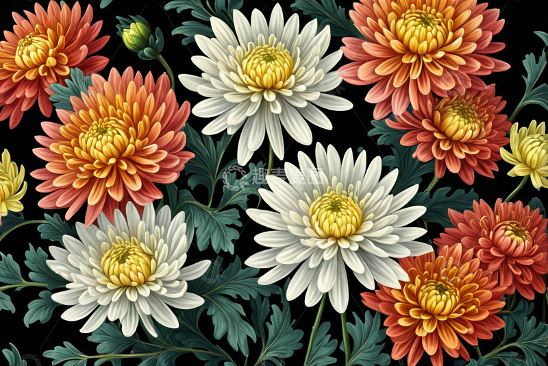 高清大图下载【趣麦麦图】多彩菊花花卉图案素材