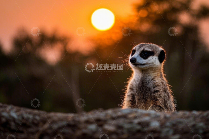 高清大图下载【趣麦麦图】夕阳下的猫鼬特写
