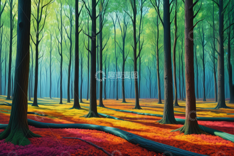 高清大图下载【趣麦麦图】阳光照耀下的森林风景