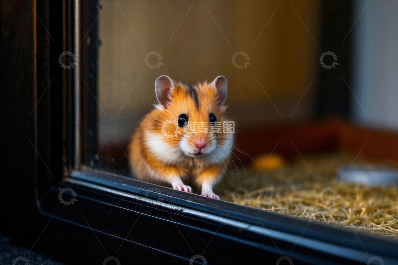 高清大图下载【趣麦麦图】仓鼠在笼内窗边的特写画面