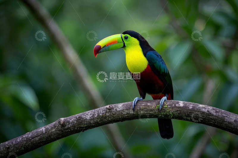 高清大图下载【趣麦麦图】树枝上的彩色巨嘴鸟