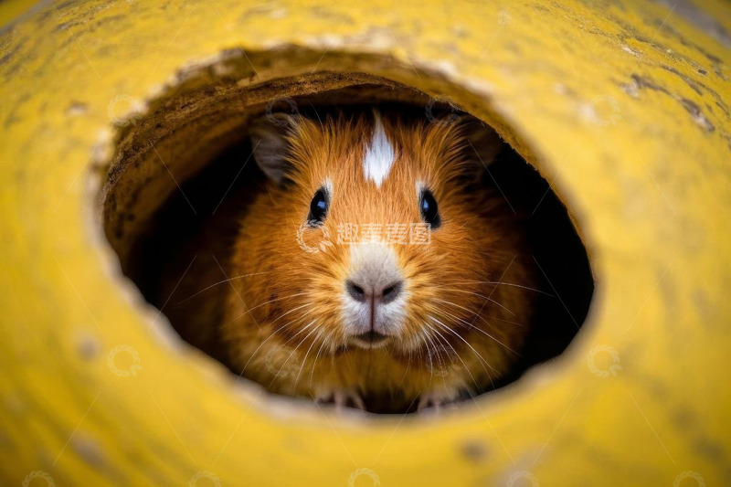 高清大图下载【趣麦麦图】天竺鼠从管道洞口探出脑袋