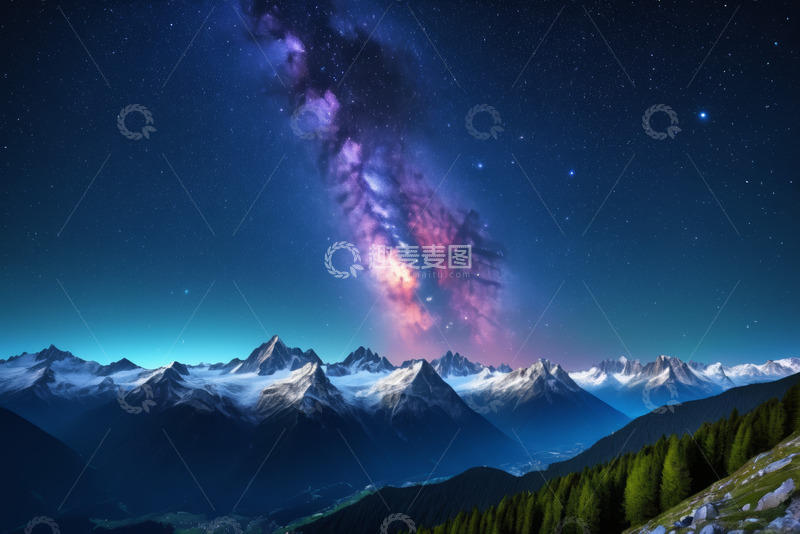 高清大图下载【趣麦麦图】雪山星空夜景自然风光
