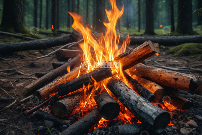 高清大图下载【趣麦麦图】森林中燃烧的篝火