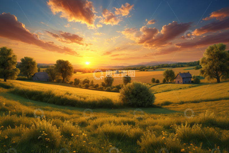 高清大图下载【趣麦麦图】田野夕阳自然风光