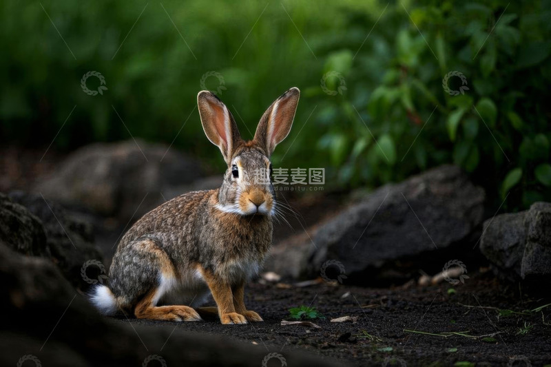 高清大图下载【趣麦麦图】野外蹲坐的灰褐色兔子