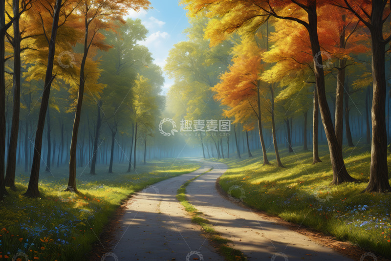 高清大图下载【趣麦麦图】秋日森林中的蜿蜒小路