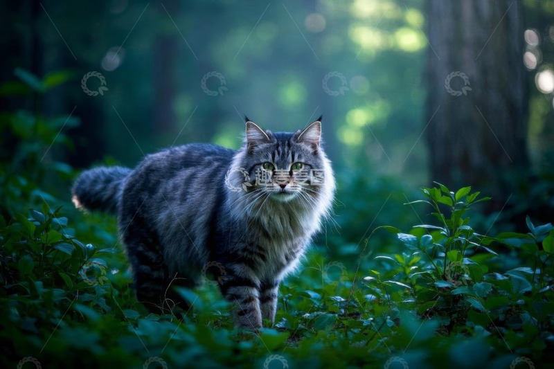 高清大图下载【趣麦麦图】森林中的长毛猫