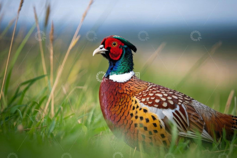高清大图下载【趣麦麦图】草地上的色彩斑斓野生雉鸡