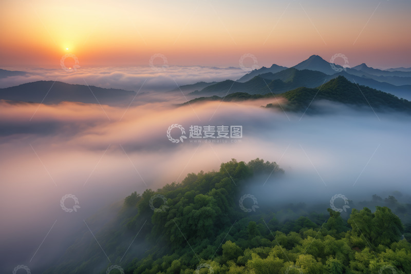 高清大图下载【趣麦麦图】山间日出云海森林景象