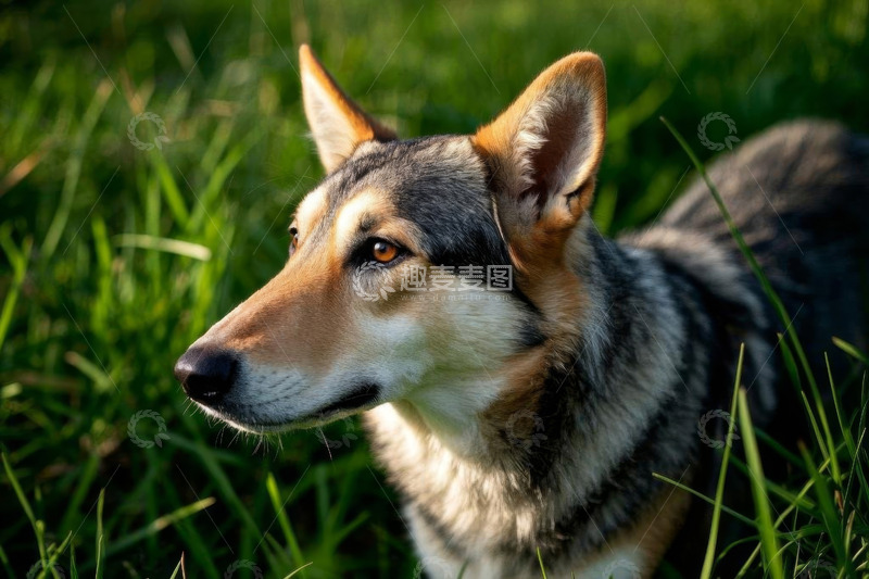 高清大图下载【趣麦麦图】草地上的狗特写