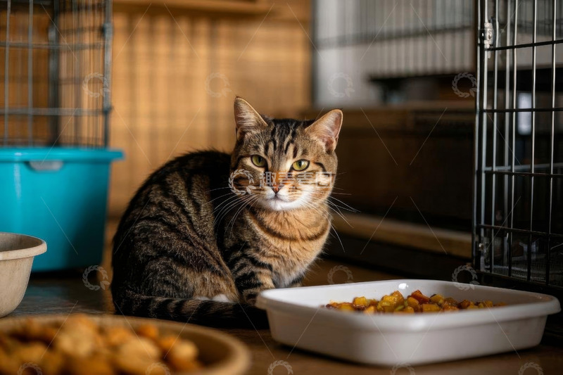 高清大图下载【趣麦麦图】室内坐着的斑纹宠物猫