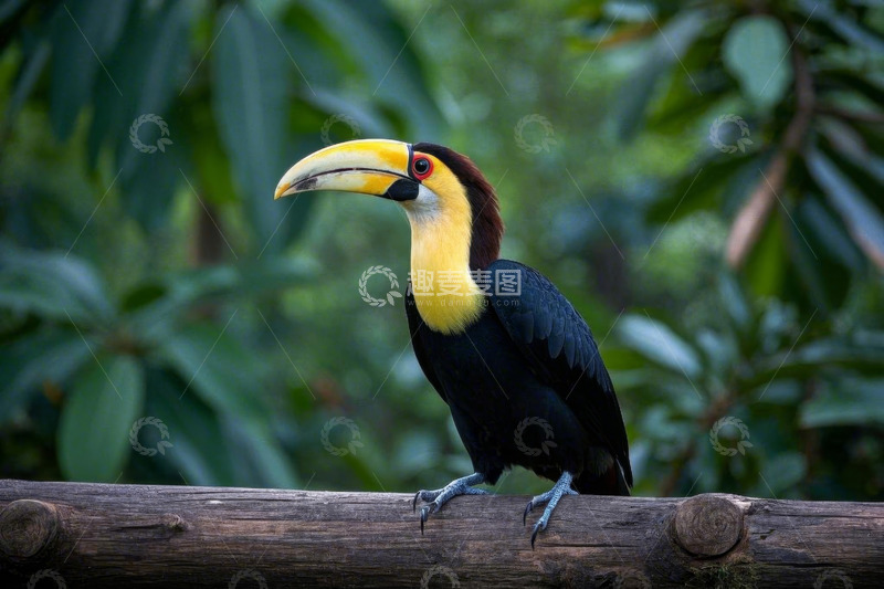 高清大图下载【趣麦麦图】巨嘴鸟栖息于枝头特写