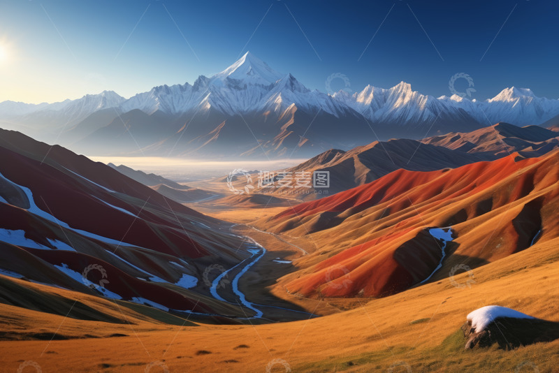 高清大图下载【趣麦麦图】雪山下多彩山谷自然风光