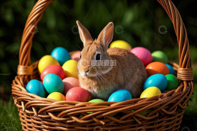 高清大图下载【趣麦麦图】篮子里的复活节兔子与彩蛋