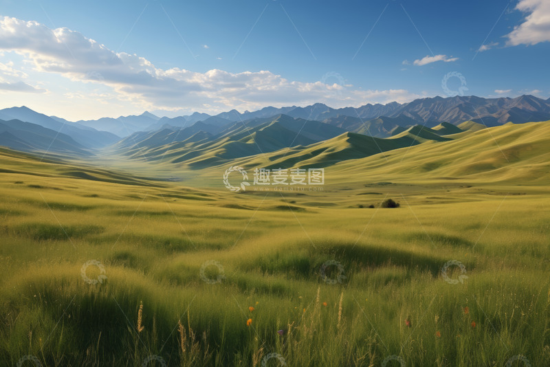 高清大图下载【趣麦麦图】广袤草原与远山风景