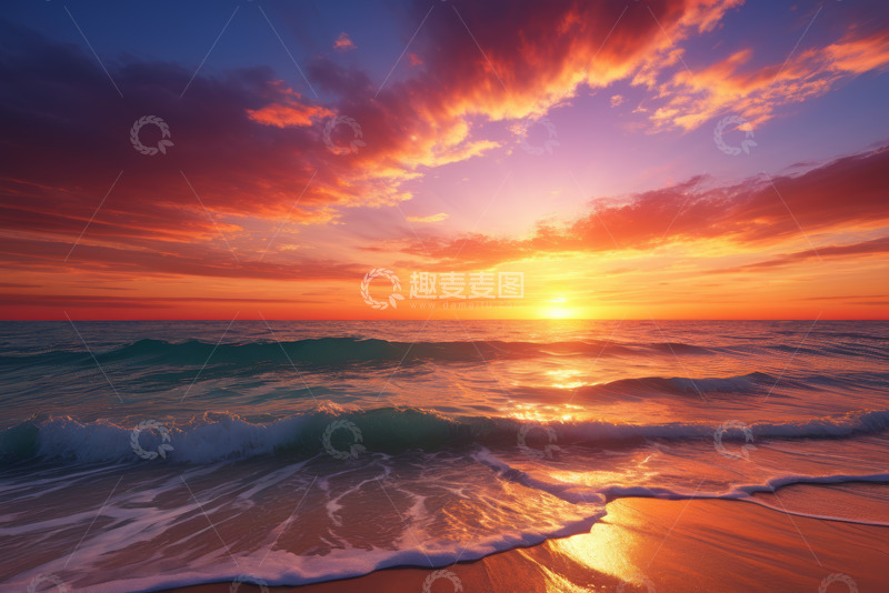 高清大图下载【趣麦麦图】海滩日落海洋风景