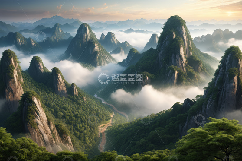 高清大图下载【趣麦麦图】云雾缭绕的连绵山脉风光