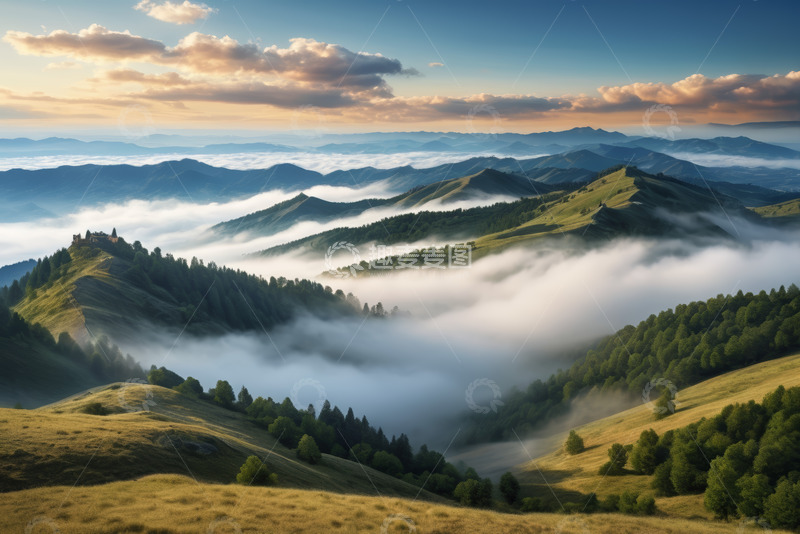 高清大图下载【趣麦麦图】山间云海森林自然风光