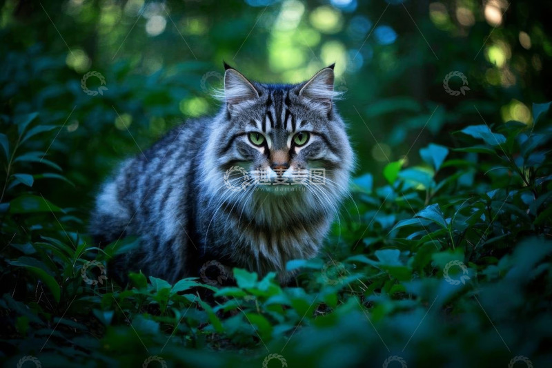 高清大图下载【趣麦麦图】森林中的长毛猫