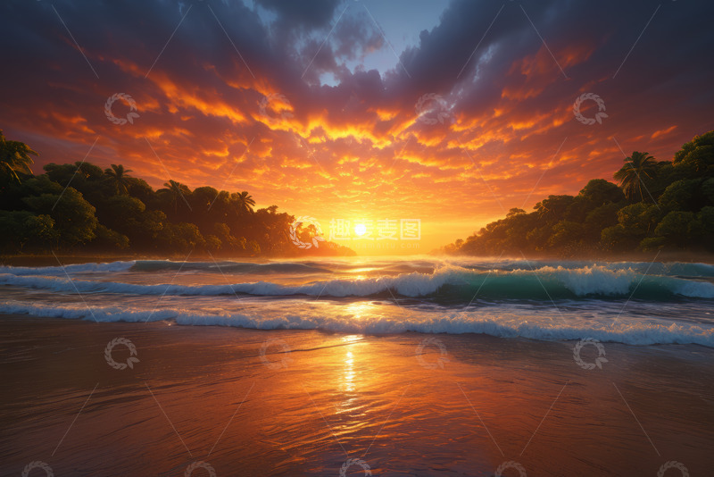 高清大图下载【趣麦麦图】海滩日出自然风光