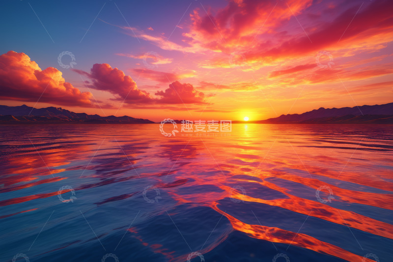 高清大图下载【趣麦麦图】水面上的日落自然风光