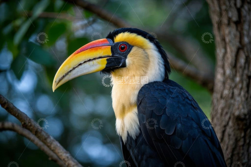 高清大图下载【趣麦麦图】树上的多彩巨嘴鸟特写
