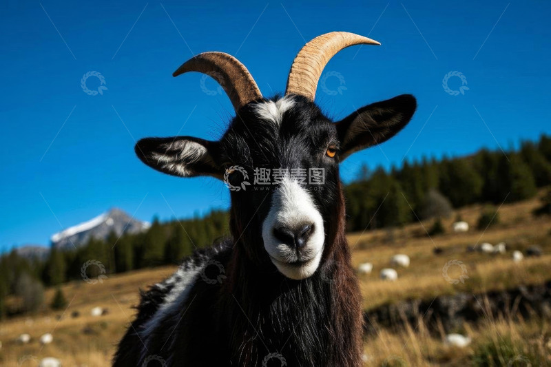 高清大图下载【趣麦麦图】山野间的黑山羊特写