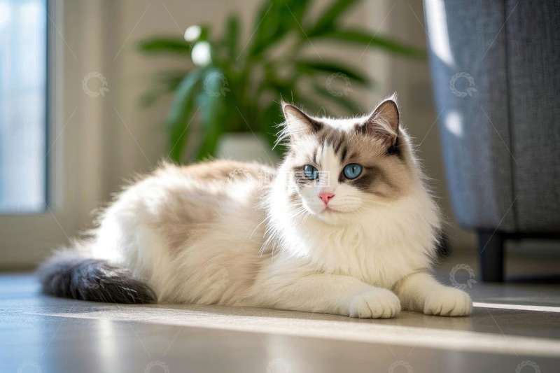 高清大图下载【趣麦麦图】室内趴卧的布偶猫