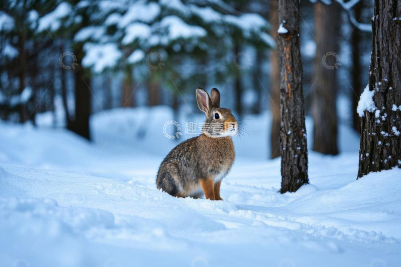 高清大图下载【趣麦麦图】雪地中站立的野兔