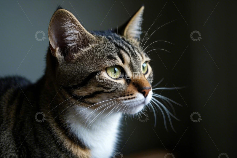 高清大图下载【趣麦麦图】虎斑猫侧头特写