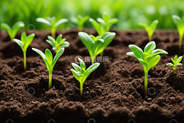 土壤中生长的嫩绿植物幼苗