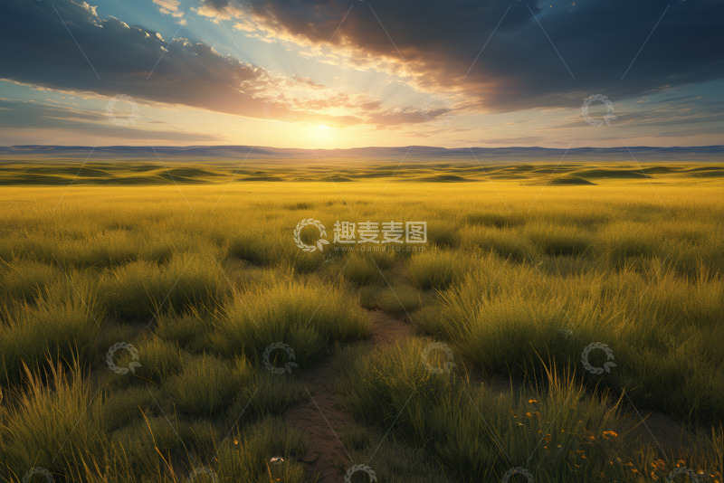 高清大图下载【趣麦麦图】草原日落全景自然风光